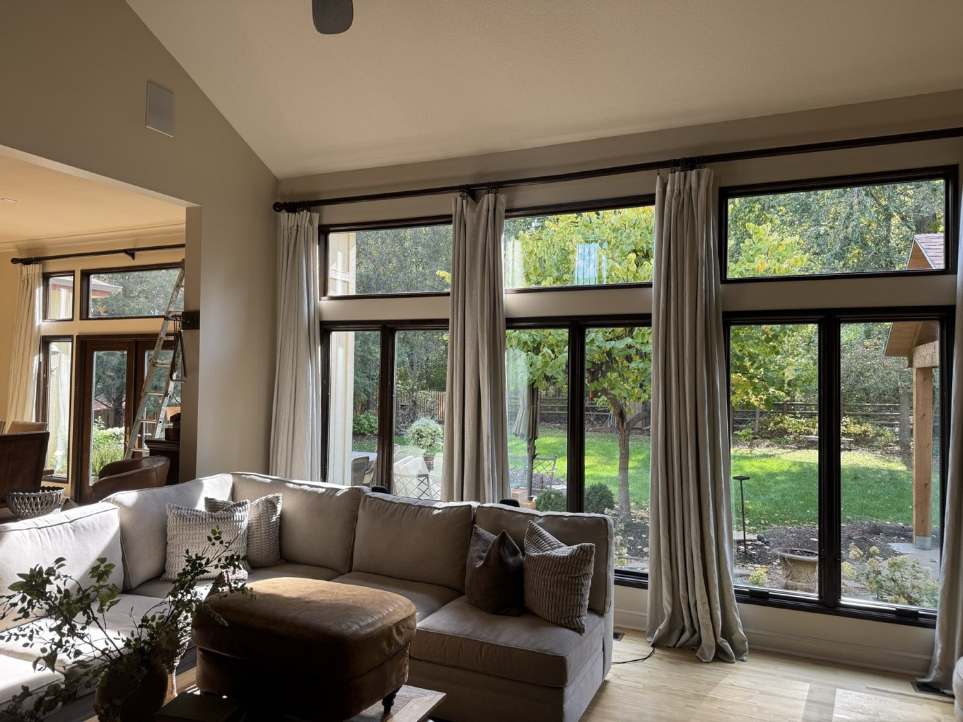 Sparkling clean living room windows after residential window cleaning in Olathe, Kansas